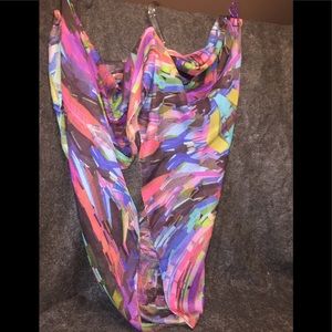 Echo’s Beautiful Vintage Sheer Polyester Infinity Scarf, Blue, Pink & Black